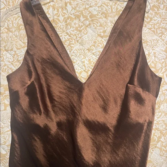 Brown silk midi dress - Picture 3 of 8